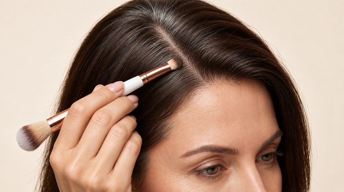 Venturi precision root brush applying hairline powder along gray roots
